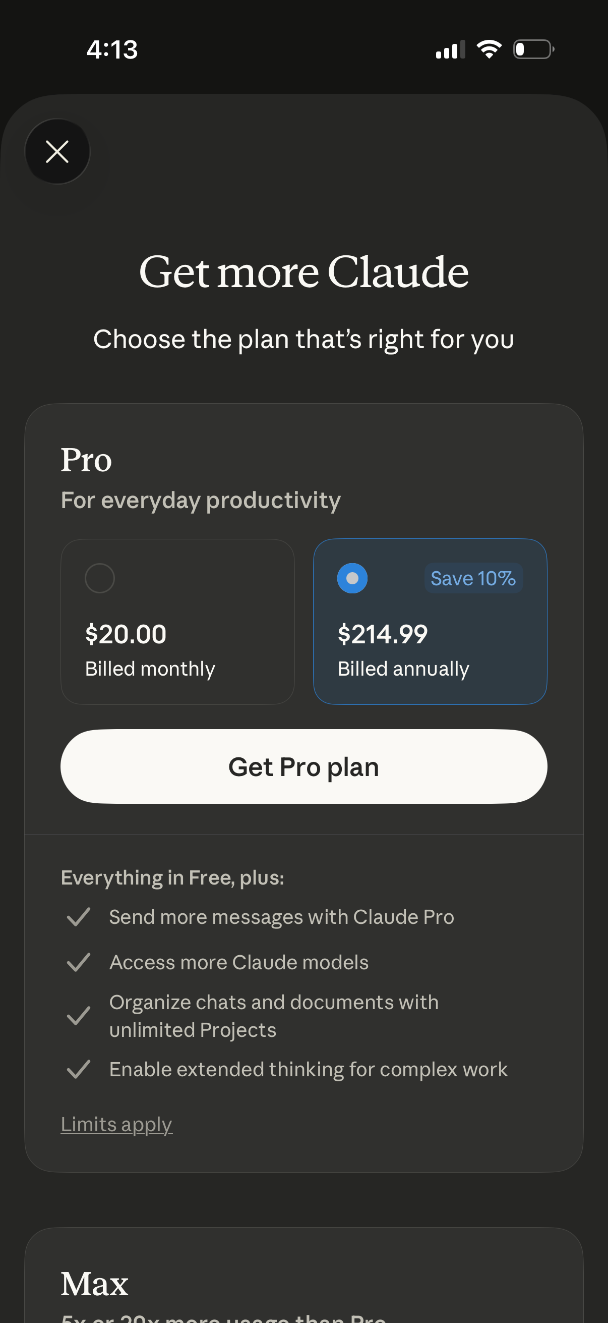 claude pricing screenshot